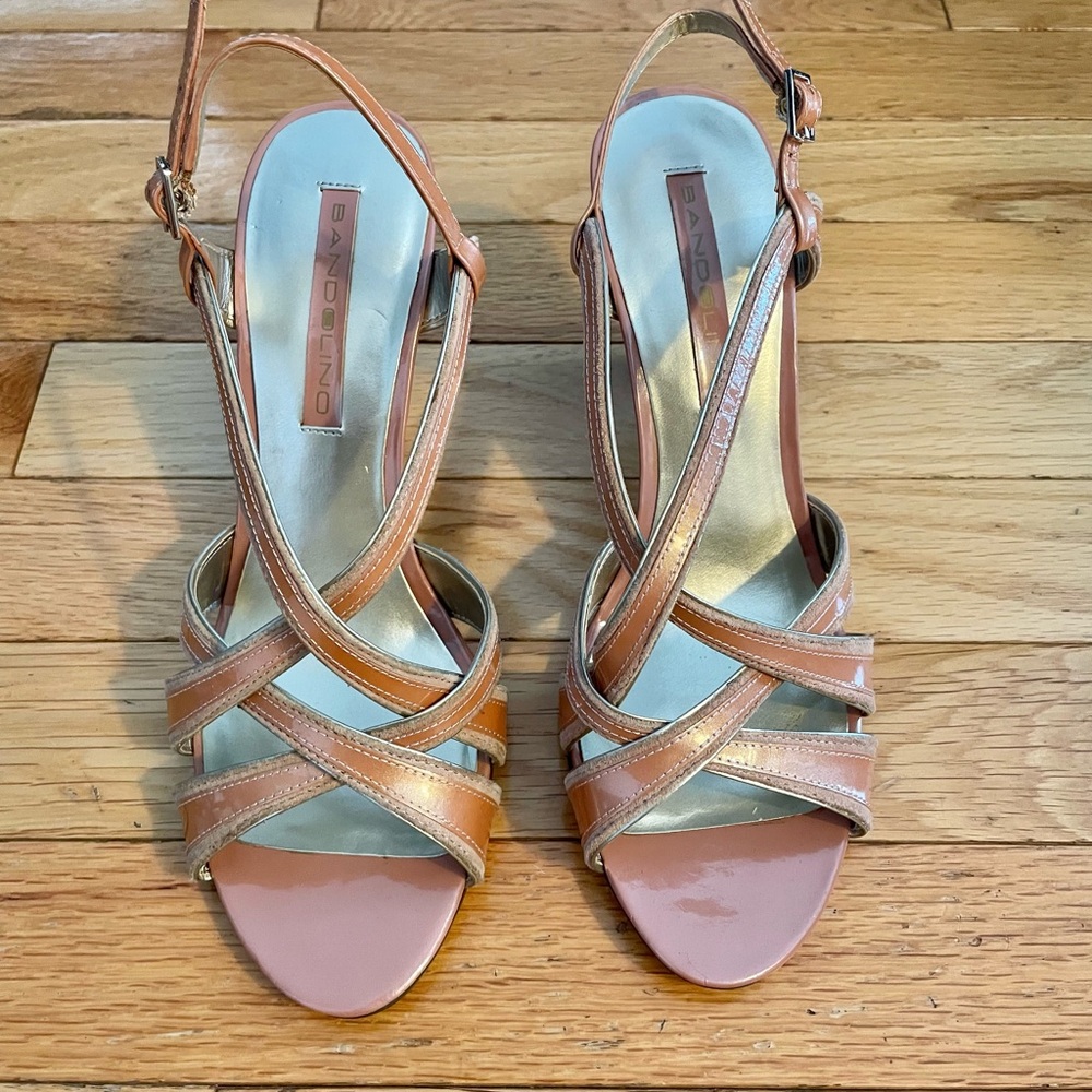 Bandolino Pink/Salmon Multi Patent Strappy Wedge Sandals Sz 7 - Picture 2 of 7